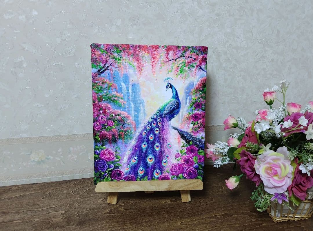 琥*ん様 【クジャク】アクリル画 F3 風景画 絵画