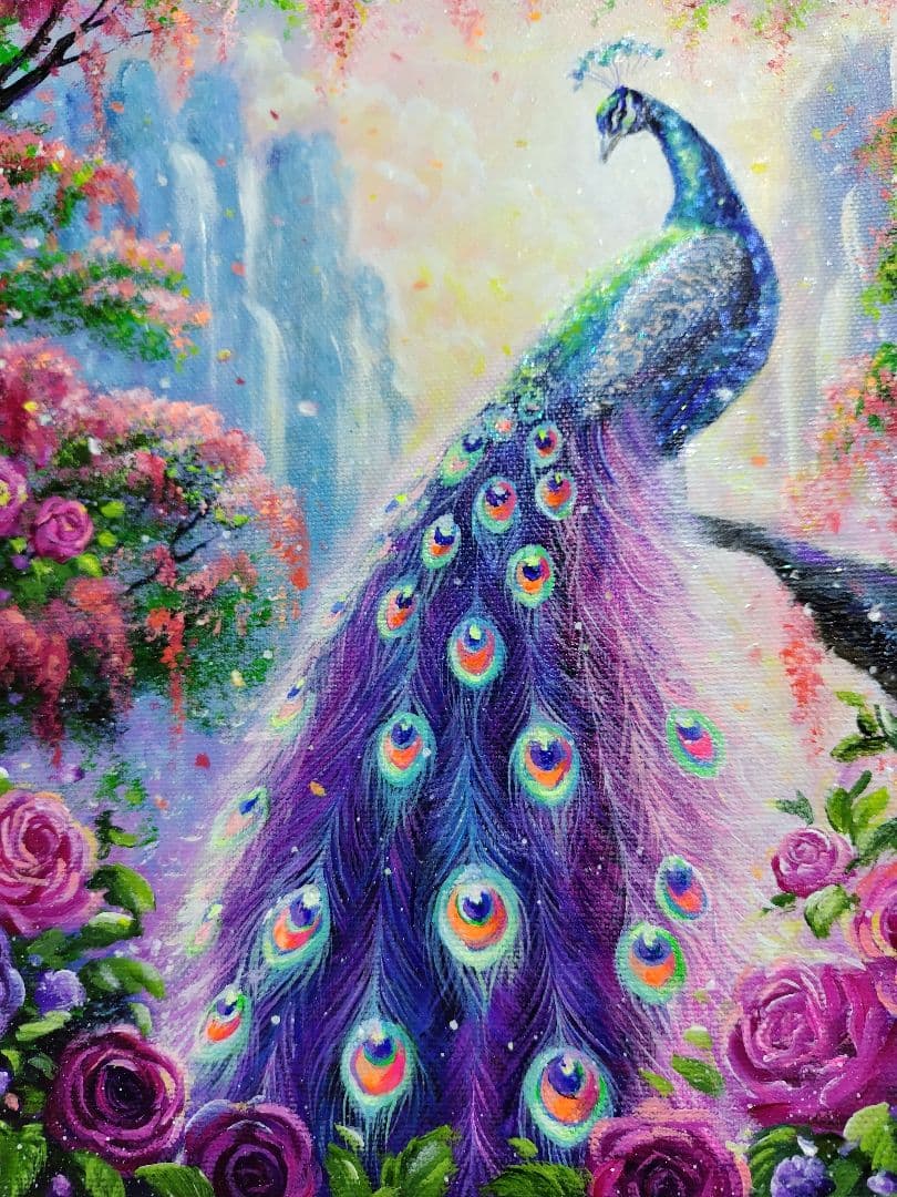 琥*ん様 【クジャク】アクリル画 F3 風景画 絵画