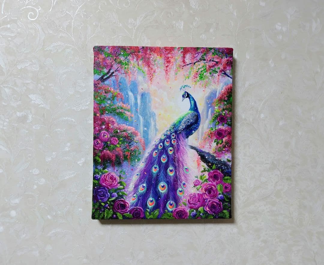 琥*ん様 【クジャク】アクリル画 F3 風景画 絵画