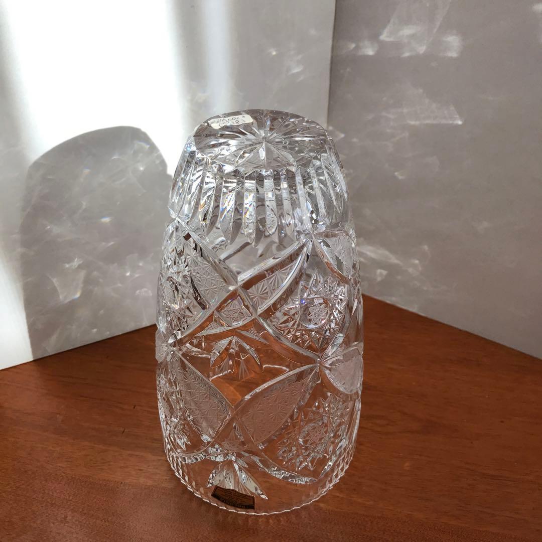 ボヘミアンガラス　切子　ガラス　美品　クリスタルガラス　花瓶　フラワーベース