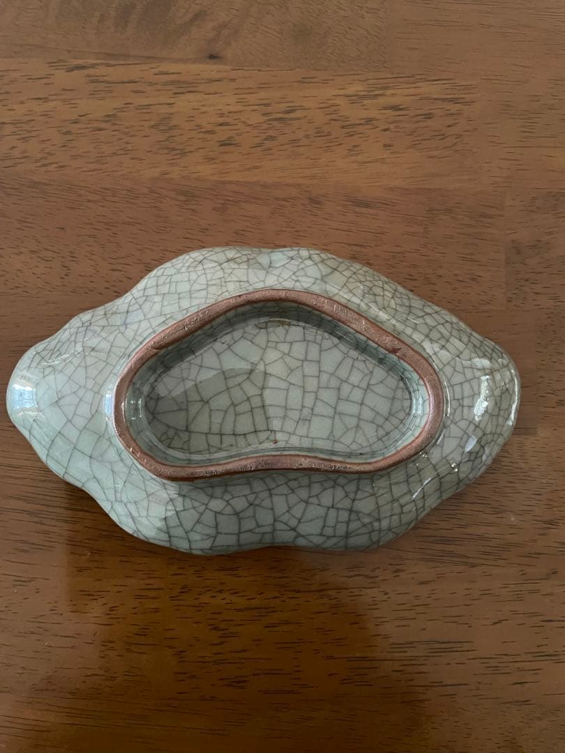 青磁罅焼　金彩色絵変形皿　四客　後期鍋島　骨董