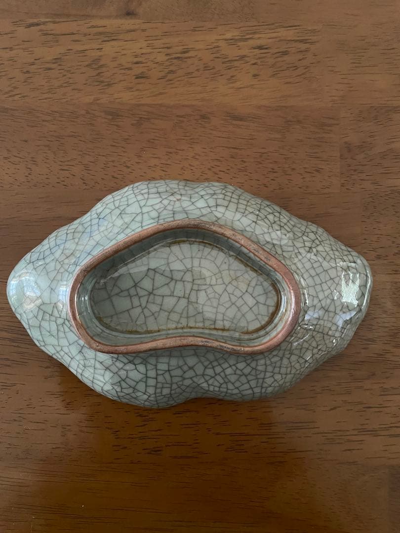 青磁罅焼　金彩色絵変形皿　四客　後期鍋島　骨董