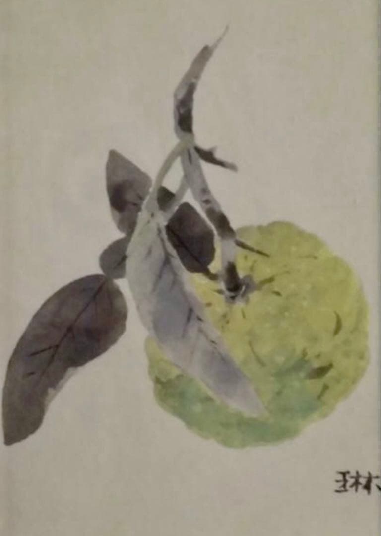 間瀬琳一 日本画「果実」額33.5×27.5cm 日展会友 外務省買上作家