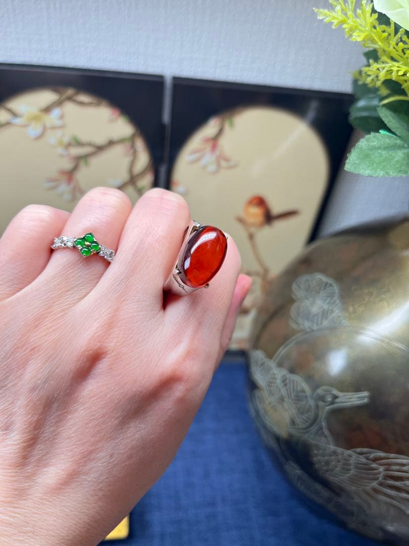 本物保証‼️天然無処理高浄度レッドアンバー 血珀 大粒リング　鑑定書付き