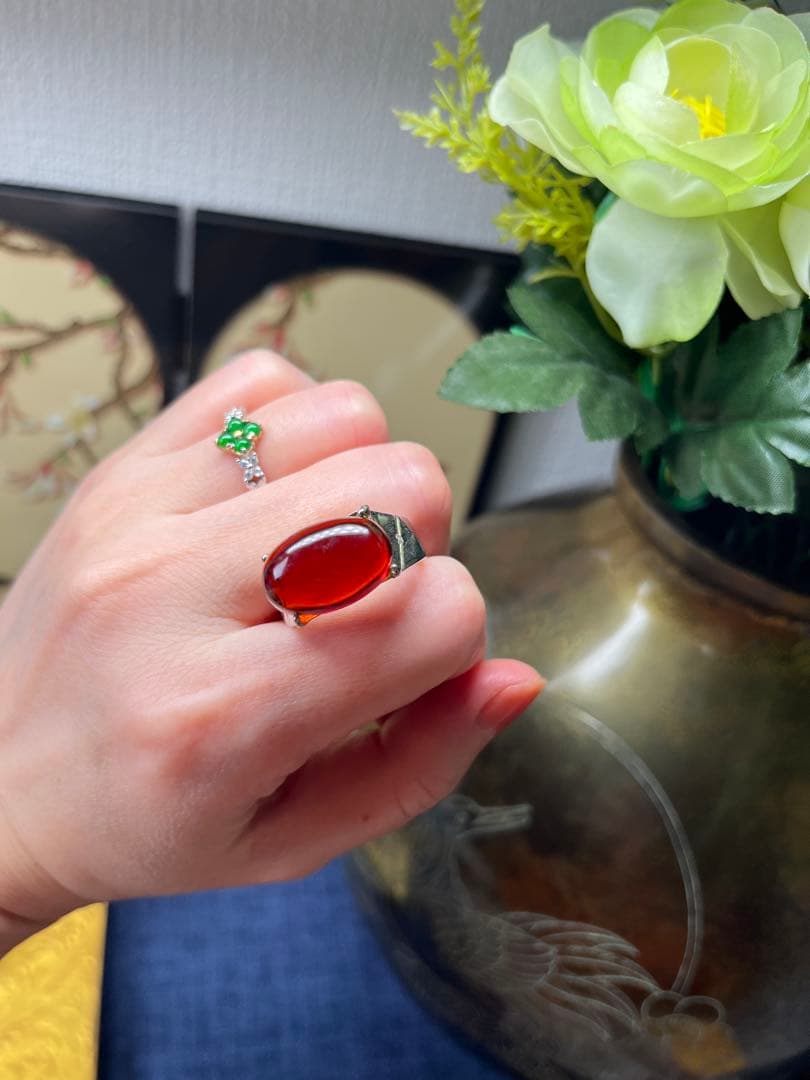 本物保証‼️天然無処理高浄度レッドアンバー 血珀 大粒リング　鑑定書付き