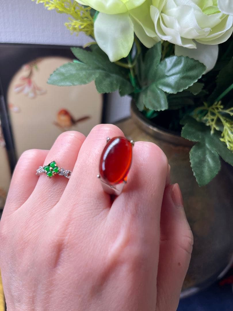 本物保証‼️天然無処理高浄度レッドアンバー 血珀 大粒リング　鑑定書付き