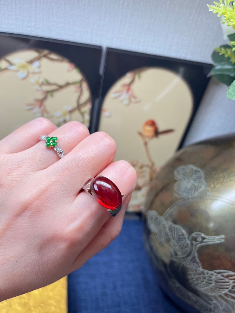 本物保証‼️天然無処理高浄度レッドアンバー 血珀 大粒リング　鑑定書付き