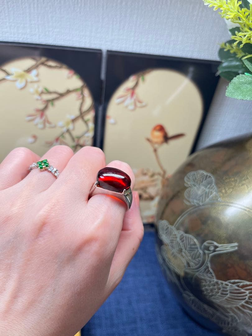 本物保証‼️天然無処理高浄度レッドアンバー 血珀 大粒リング　鑑定書付き