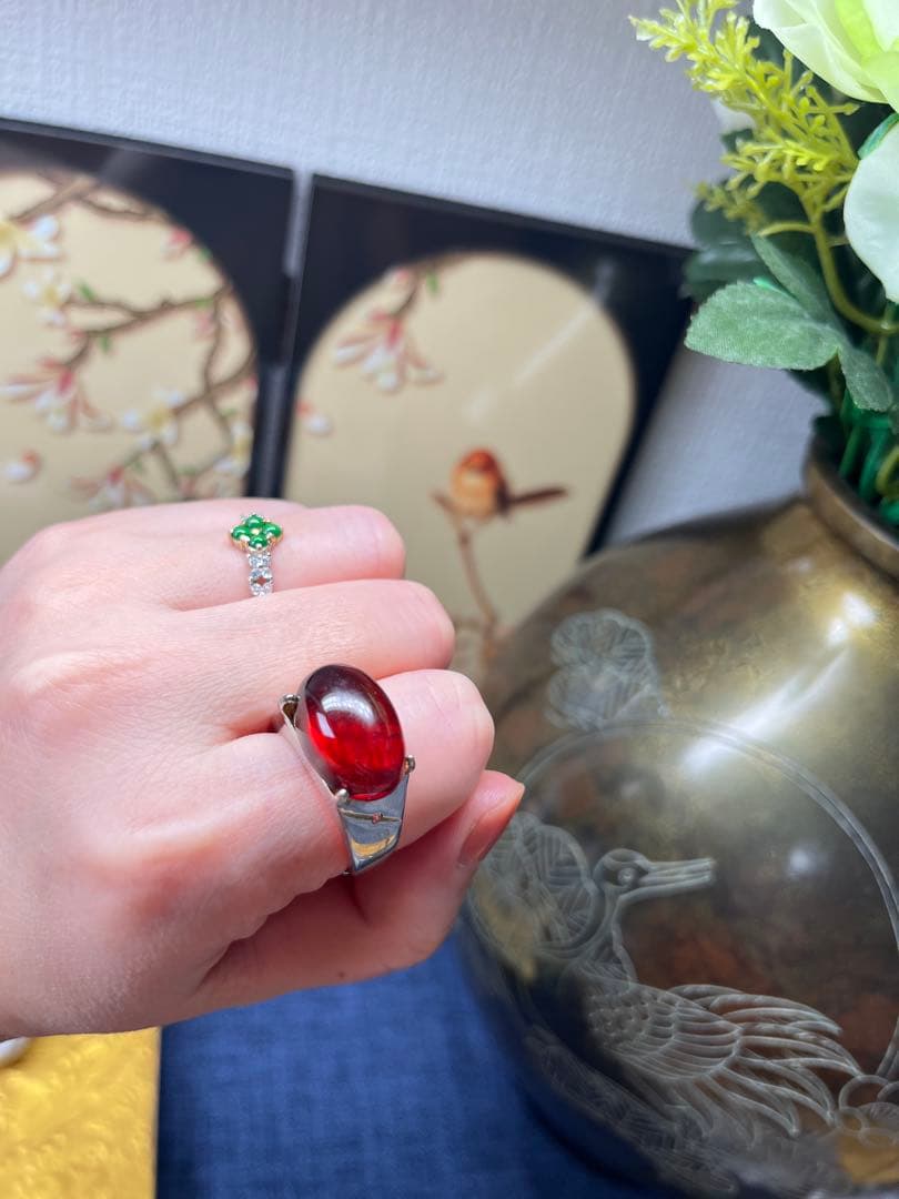 本物保証‼️天然無処理高浄度レッドアンバー 血珀 大粒リング　鑑定書付き