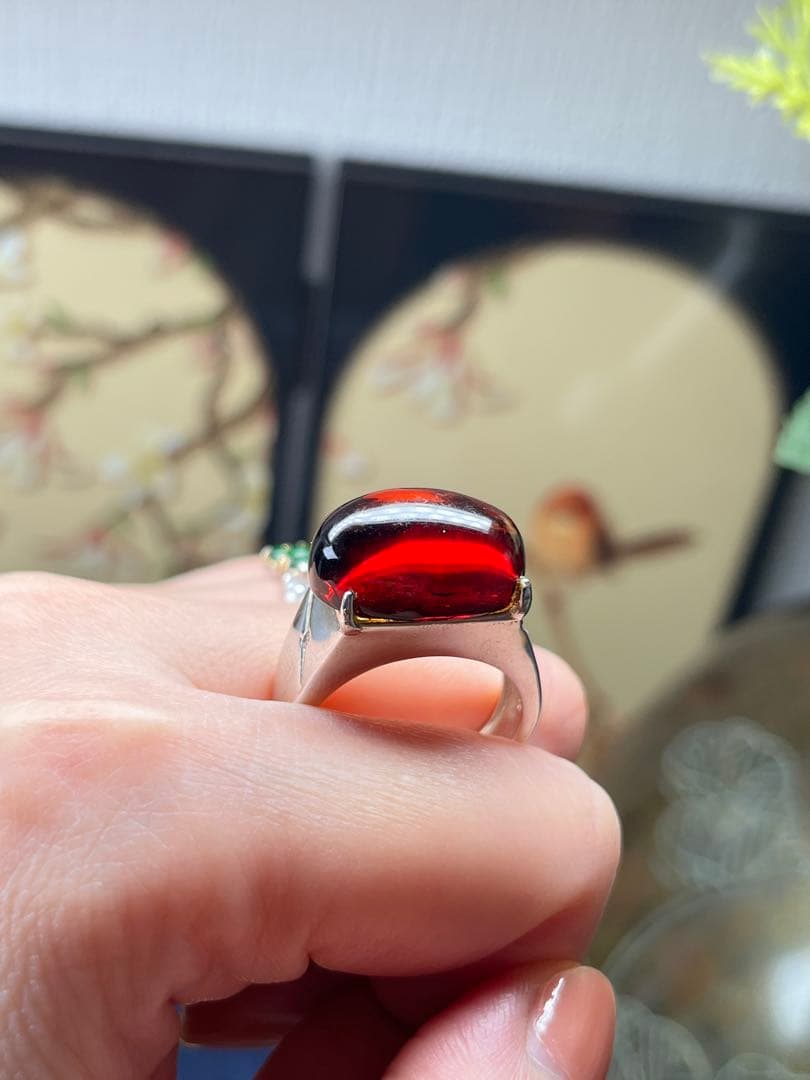 本物保証‼️天然無処理高浄度レッドアンバー 血珀 大粒リング　鑑定書付き