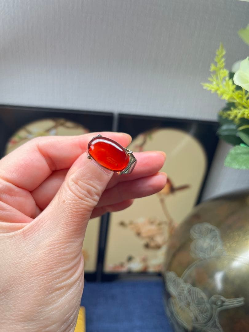 本物保証‼️天然無処理高浄度レッドアンバー 血珀 大粒リング　鑑定書付き
