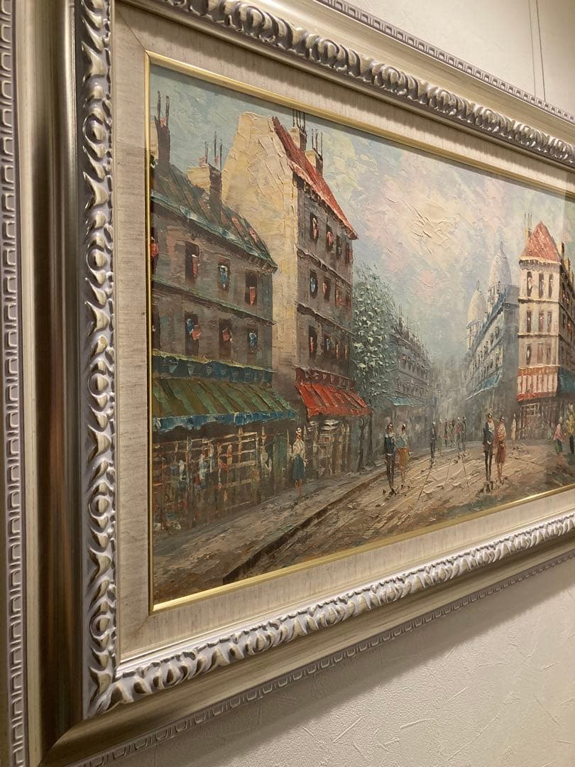 フランス　パリ　街並みの油彩画 大きなサイズ