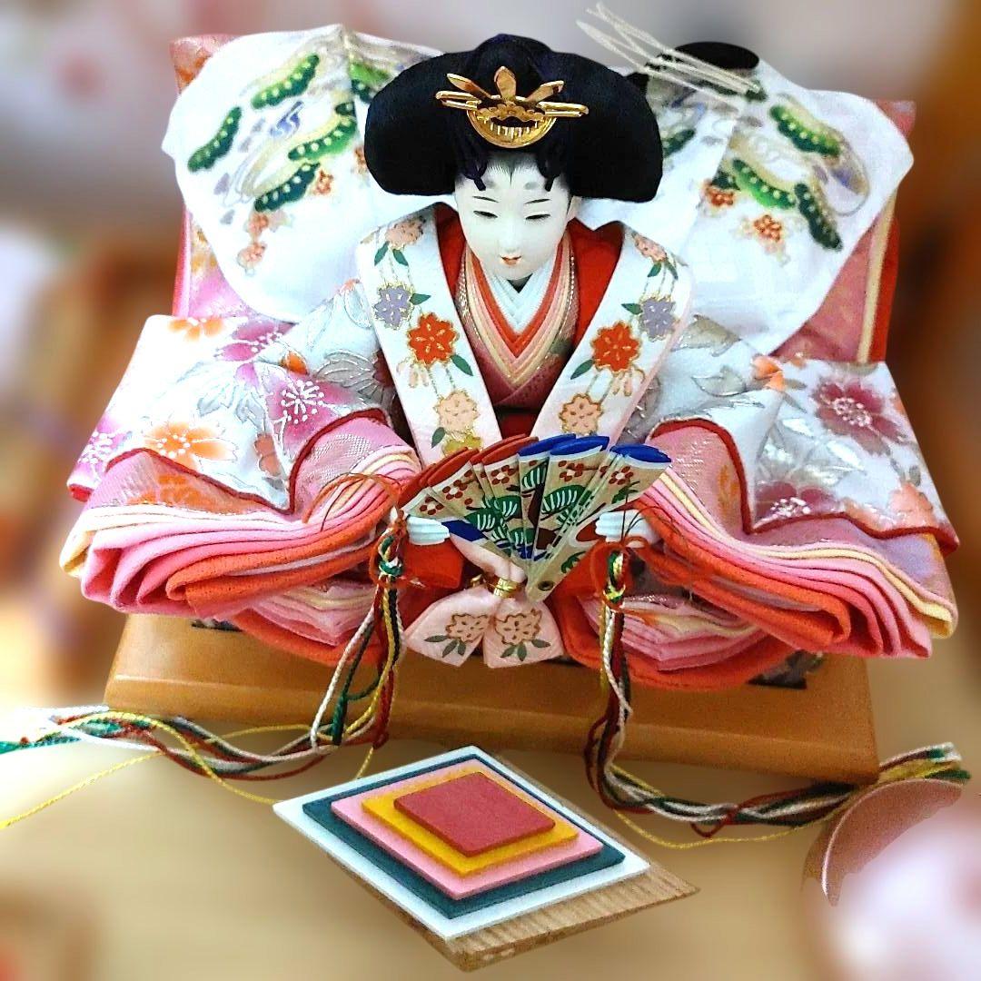 東京久月　雛人形セット 収納 親王飾り　桜刺繍　コンパクト 木製