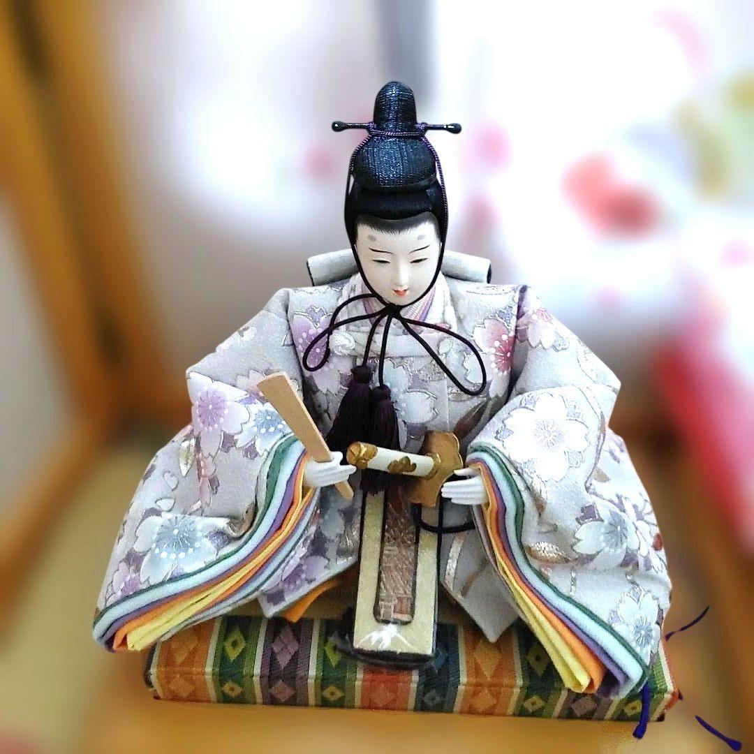 東京久月　雛人形セット 収納 親王飾り　桜刺繍　コンパクト 木製