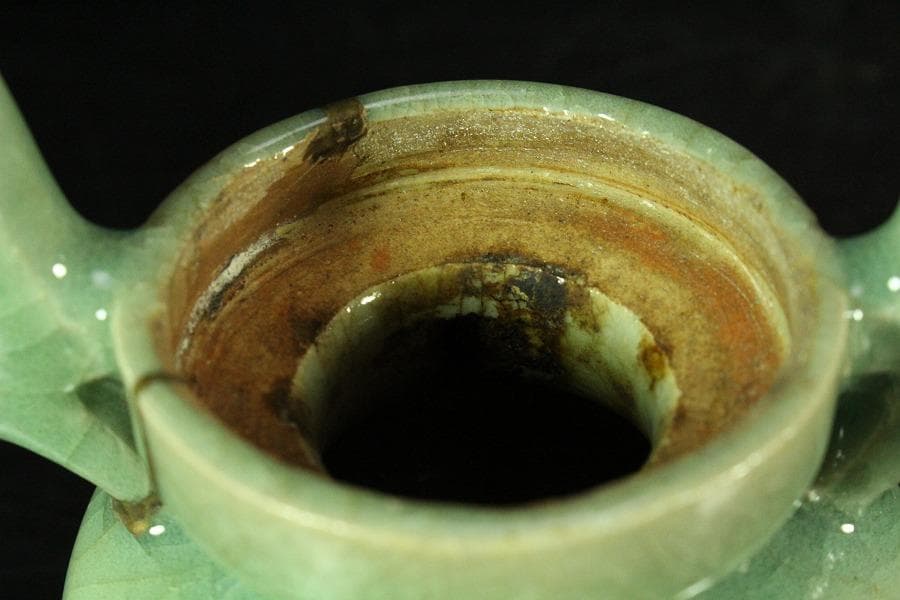 中国美術 青磁 双耳 獅子蓋 香炉 古渡(K-YC684)