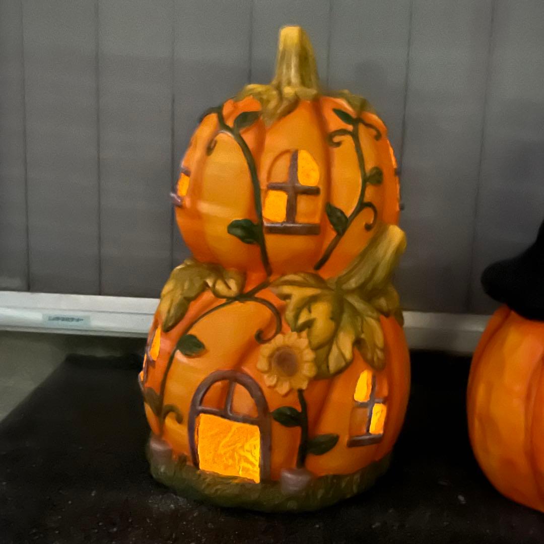 ハロウィン　パンプキン　ガーデン用　2段カボチャ　オブジェ　置物　陶器