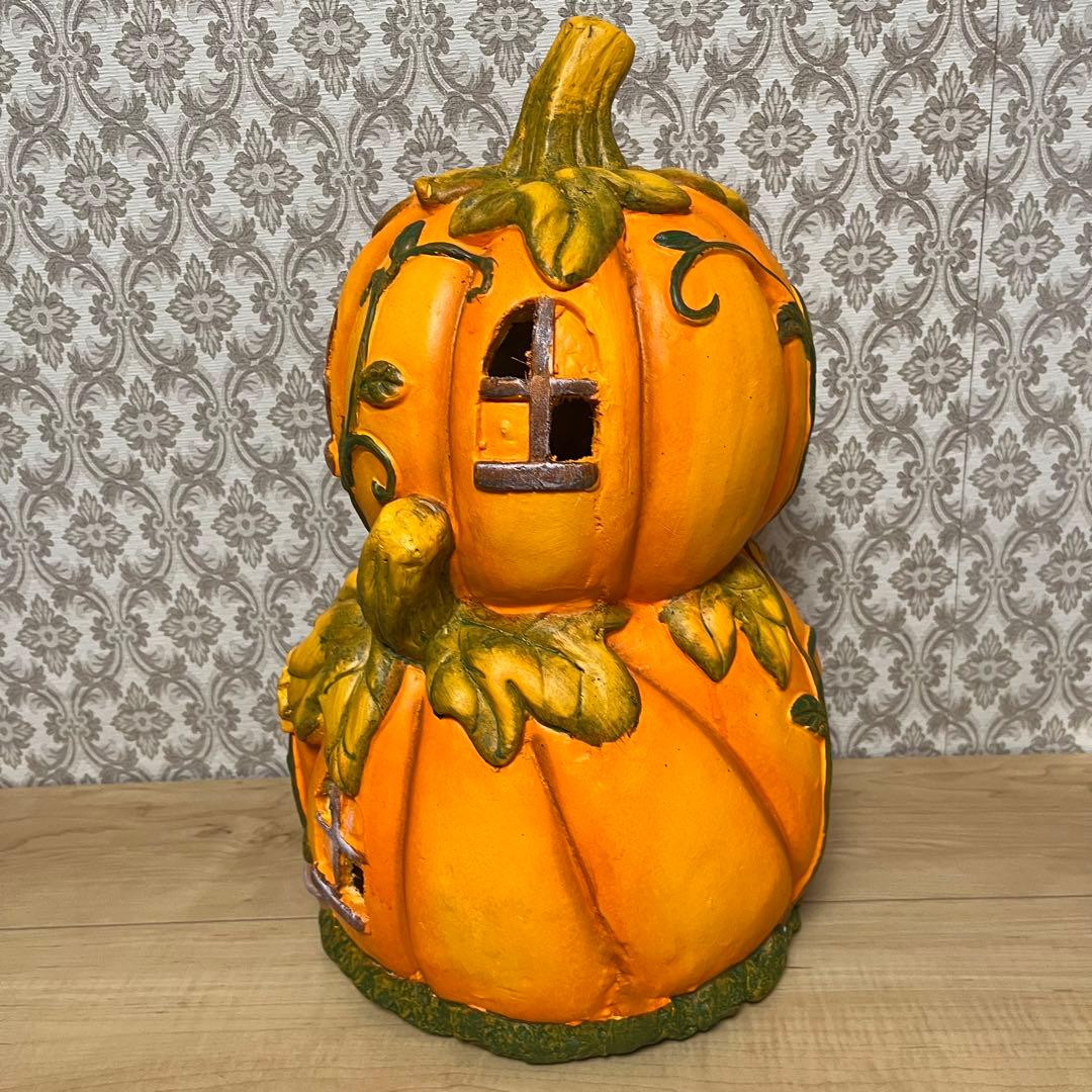 ハロウィン　パンプキン　ガーデン用　2段カボチャ　オブジェ　置物　陶器