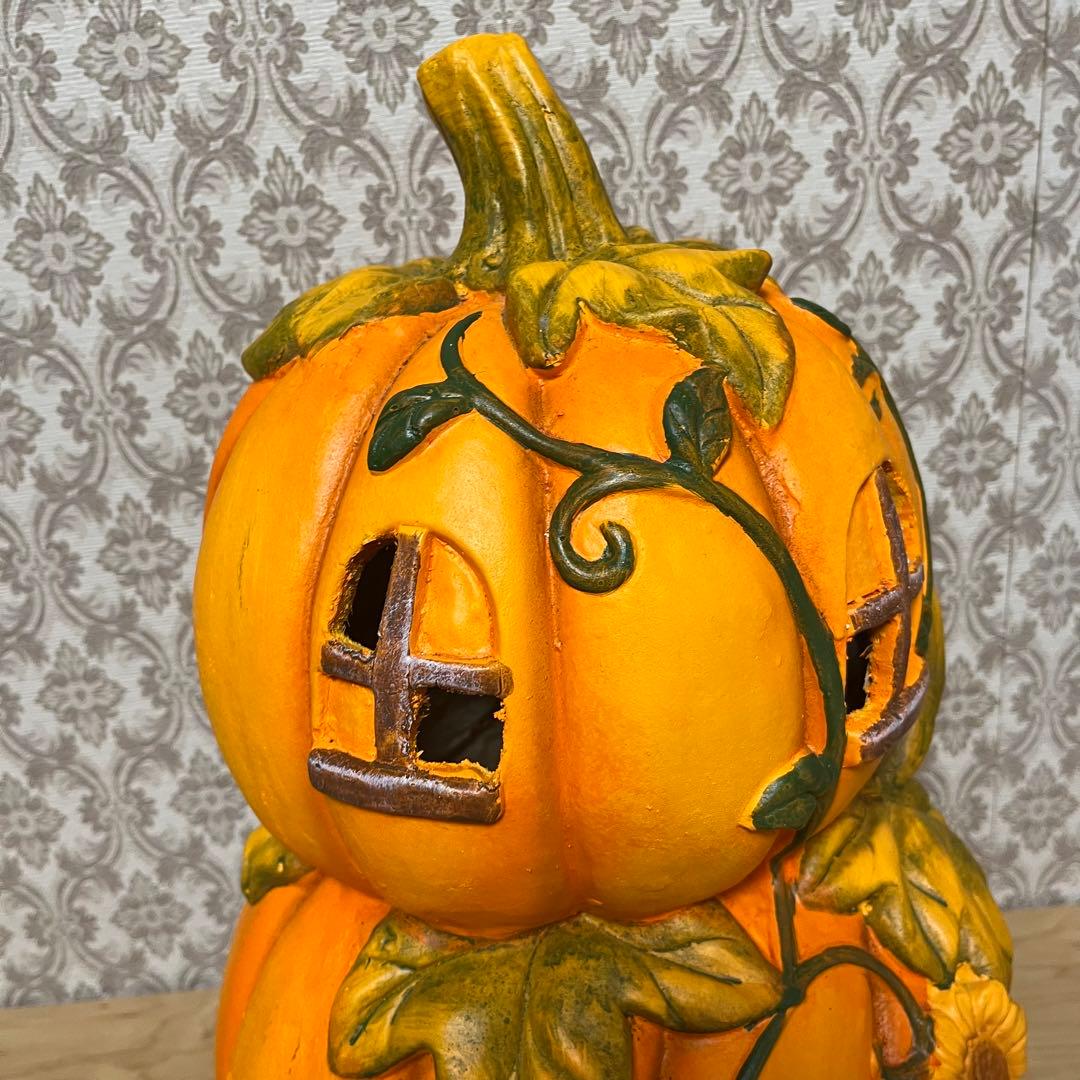ハロウィン　パンプキン　ガーデン用　2段カボチャ　オブジェ　置物　陶器