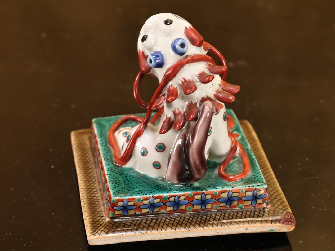 BK522　九谷焼　獅子摘み細字小紋　香炉　住田金陽書 毛筆細字　西田翠松 共箱