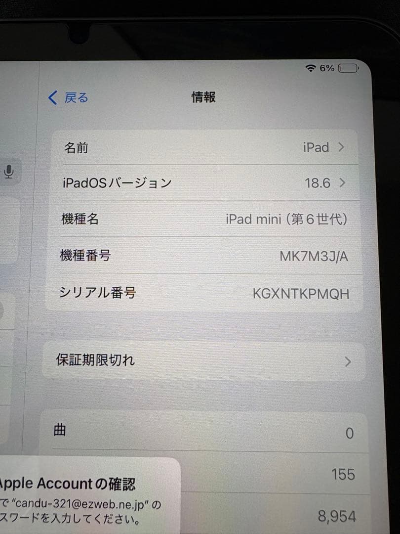 【美品】Apple iPad mini 6 Wi-Fiモデル 64GB 95%