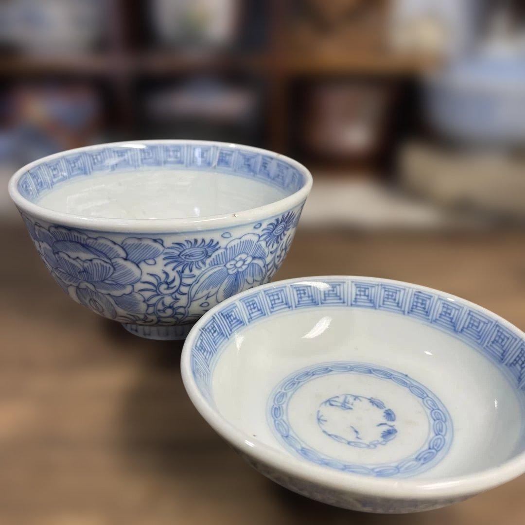 江戸後期 蓋つき椀 お椀 食器 茶碗 和食器 染付 手描き 骨董