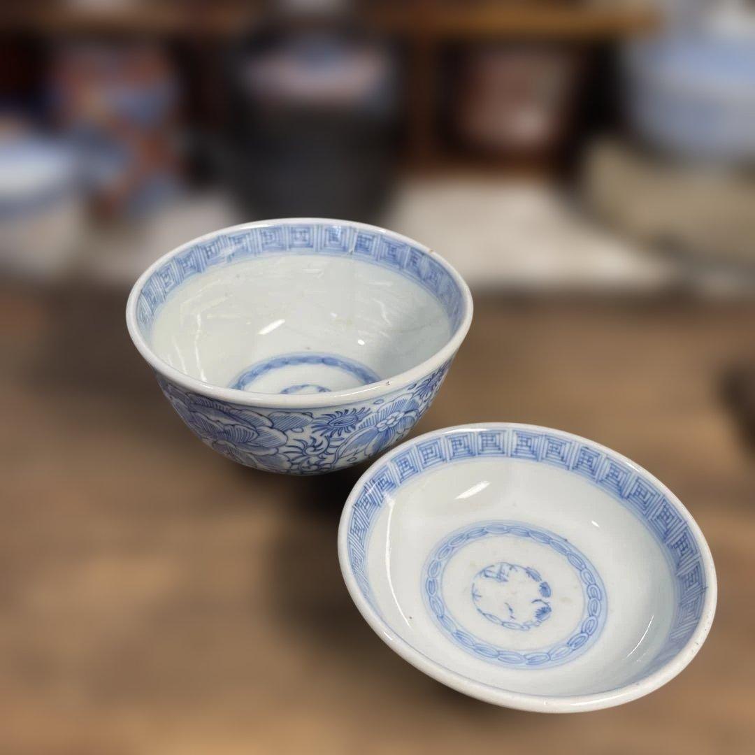 江戸後期 蓋つき椀 お椀 食器 茶碗 和食器 染付 手描き 骨董