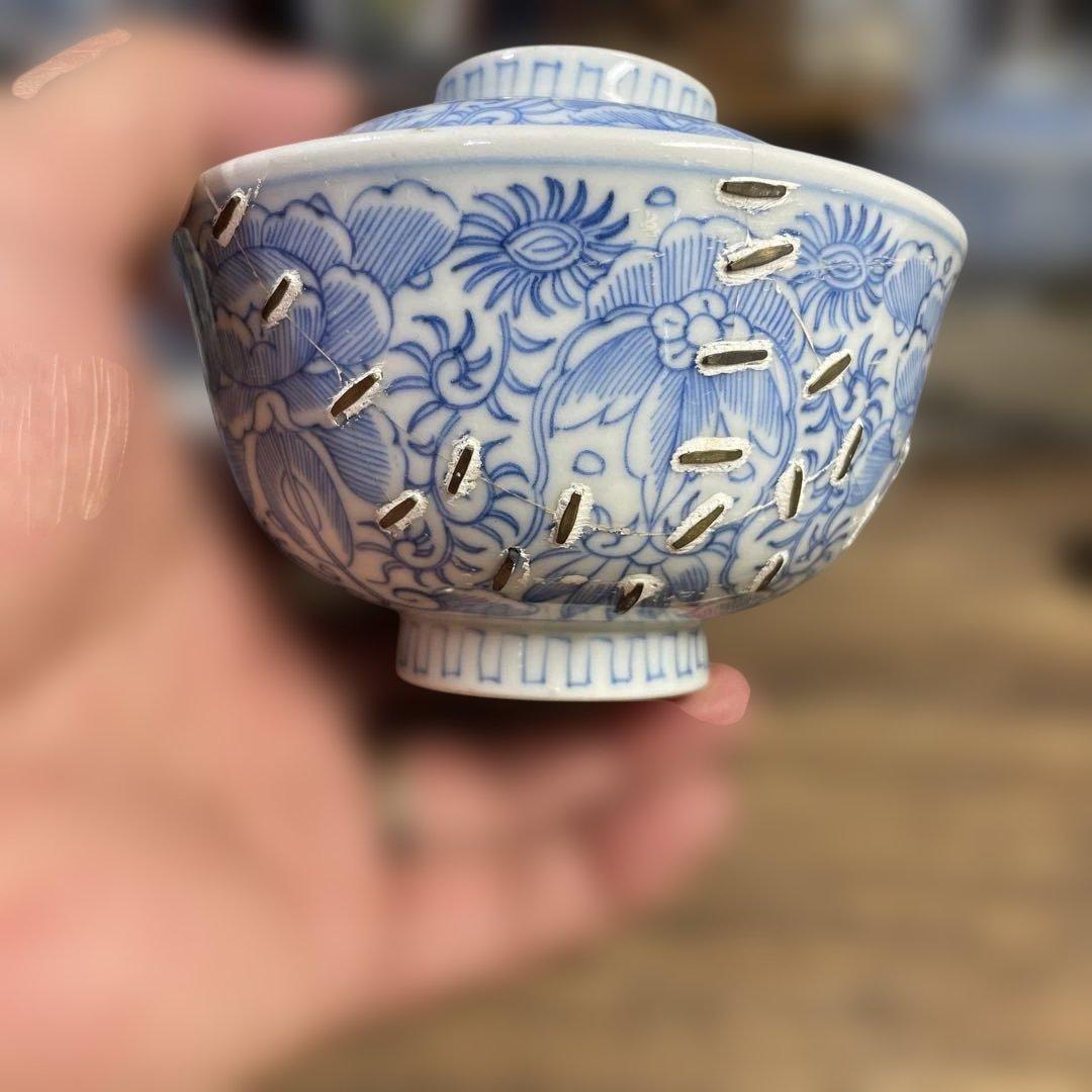 江戸後期 蓋つき椀 お椀 食器 茶碗 和食器 染付 手描き 骨董