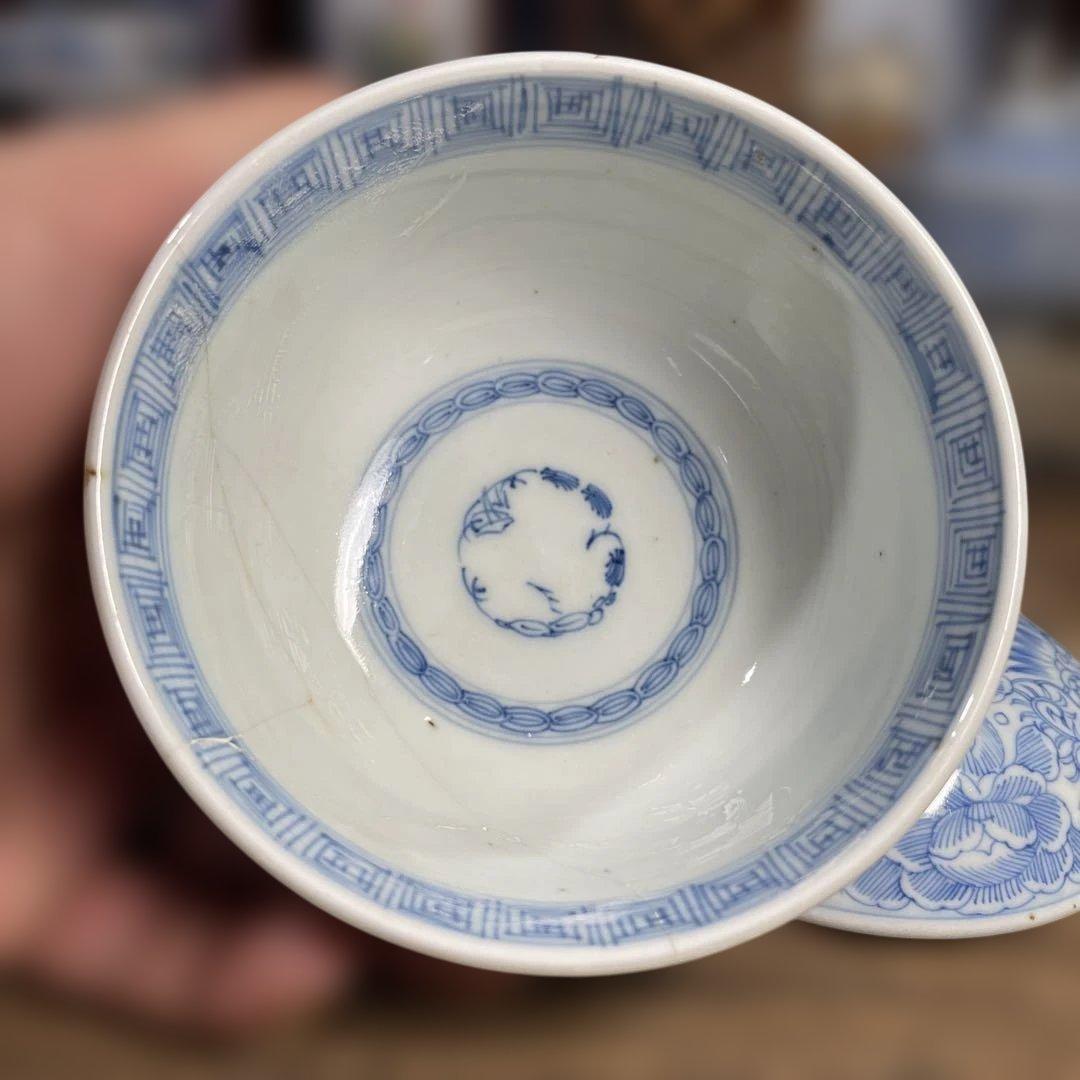 江戸後期 蓋つき椀 お椀 食器 茶碗 和食器 染付 手描き 骨董