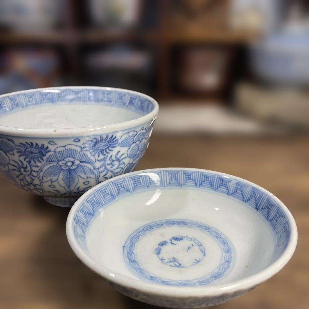 江戸後期 蓋つき椀 お椀 食器 茶碗 和食器 染付 手描き 骨董