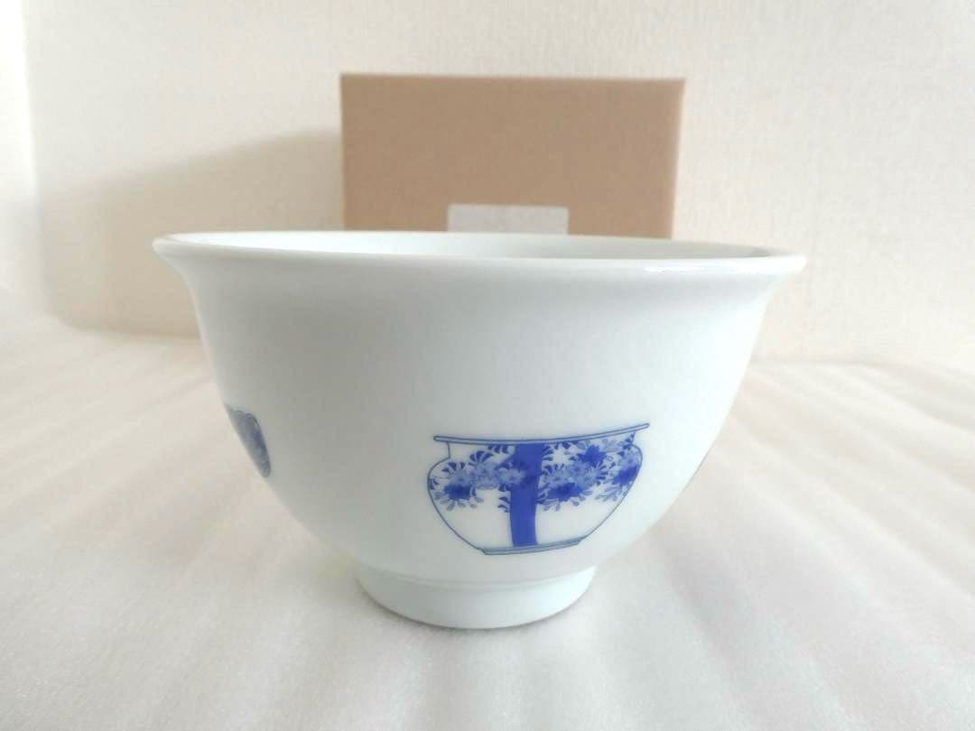 【深川製磁】ブルーチャイナ 飯椀　お茶碗　明治の意匠　小紋柄