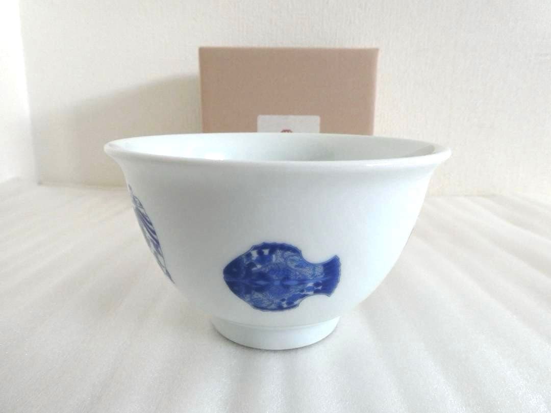 【深川製磁】ブルーチャイナ 飯椀　お茶碗　明治の意匠　小紋柄