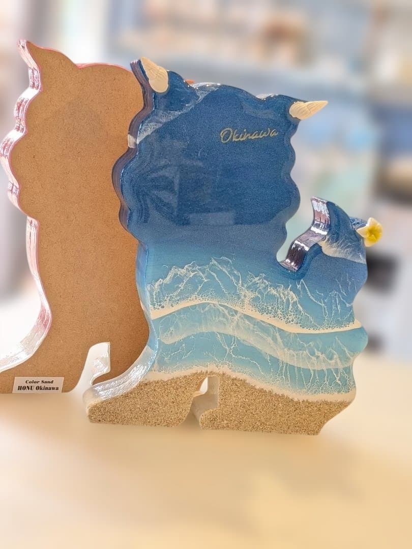 ⑩シーサーのオーシャンアート　沖縄　(オス)　レジンアート