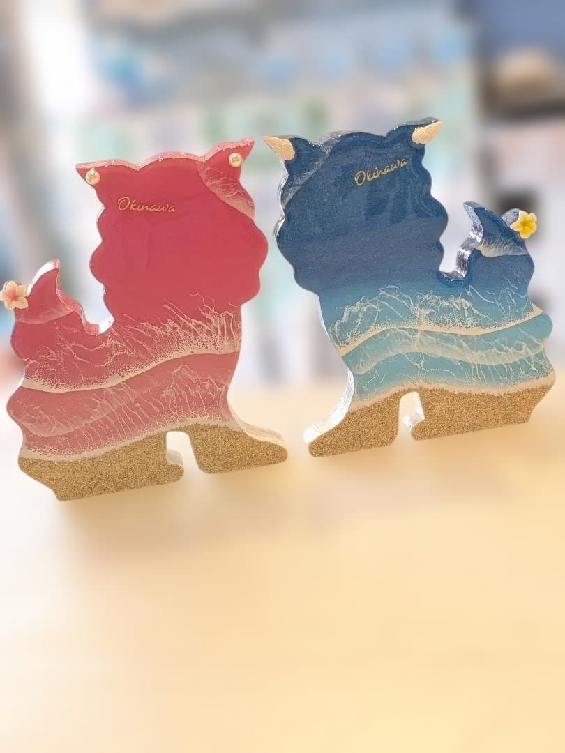 ⑩シーサーのオーシャンアート　沖縄　(オス)　レジンアート