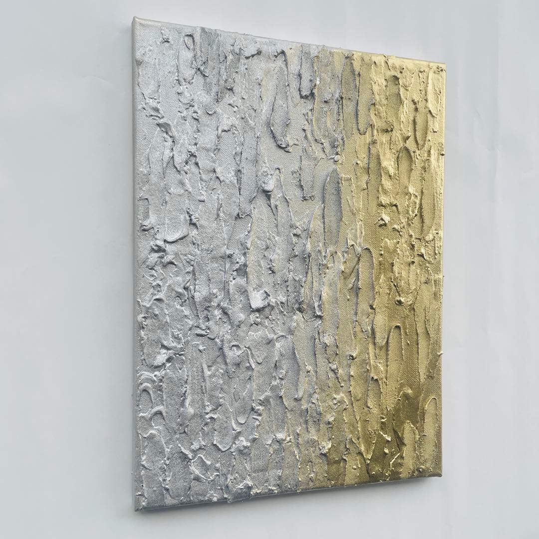TAKU様用｜2枚｜ゴールド×シルバーテクスチャーアート｜ゴールド円形｜抽象画