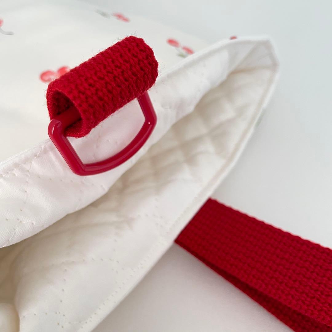 入園　さくらんぼ柄　赤チェック　レッスンバッグ、上履き入れ、着替え袋、給食袋