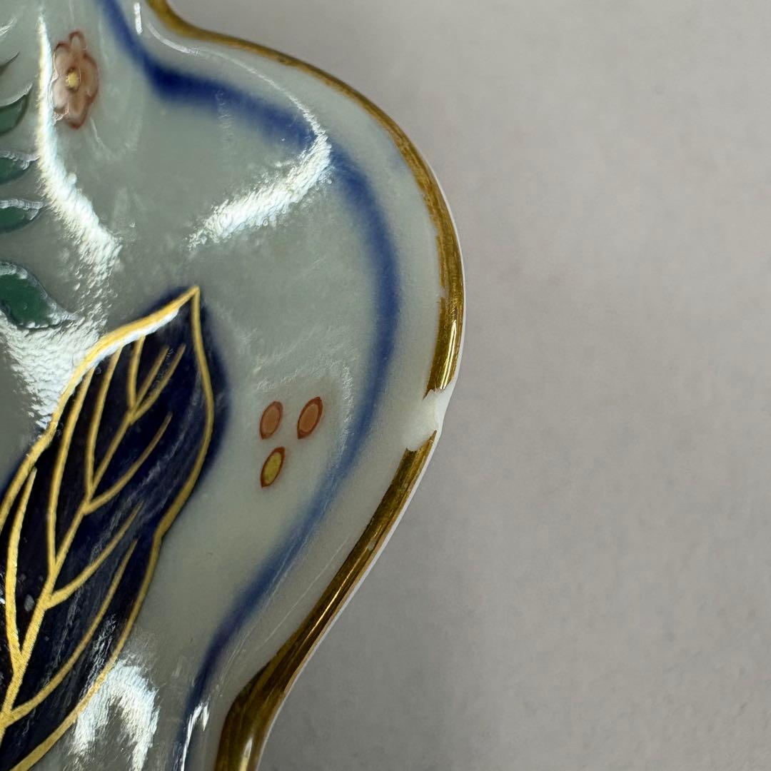 美品 有田焼 賞美堂 其泉 金彩色絵菊花唐草 鮑型 小皿 取皿 5客セット