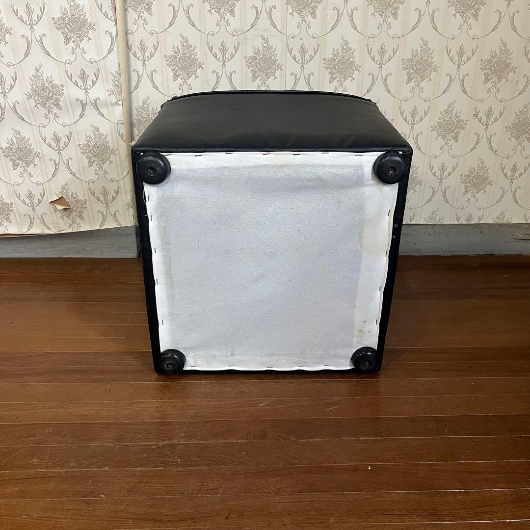 【中古品】レザー 角 スツール 椅子 四角形 オットマン 1人掛け 黒色 応接