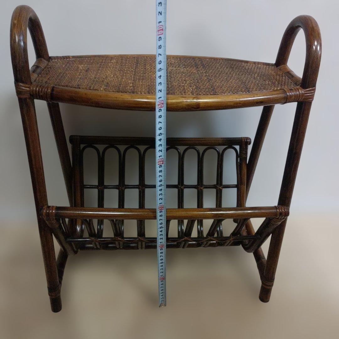 レトロ　ラタン テーブル付きマガジンラック ブラウン　ヴィンテージ