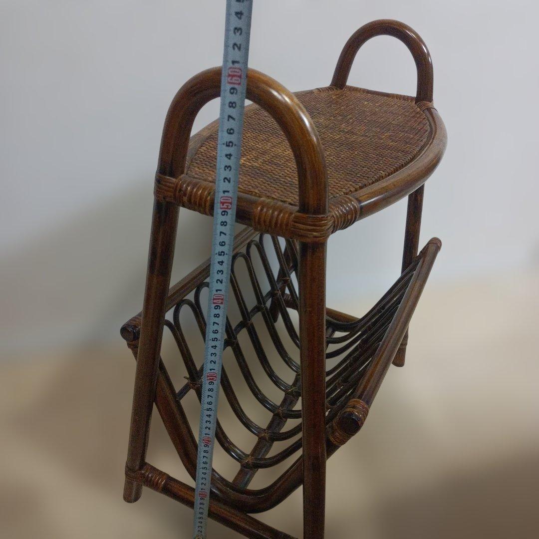 レトロ　ラタン テーブル付きマガジンラック ブラウン　ヴィンテージ