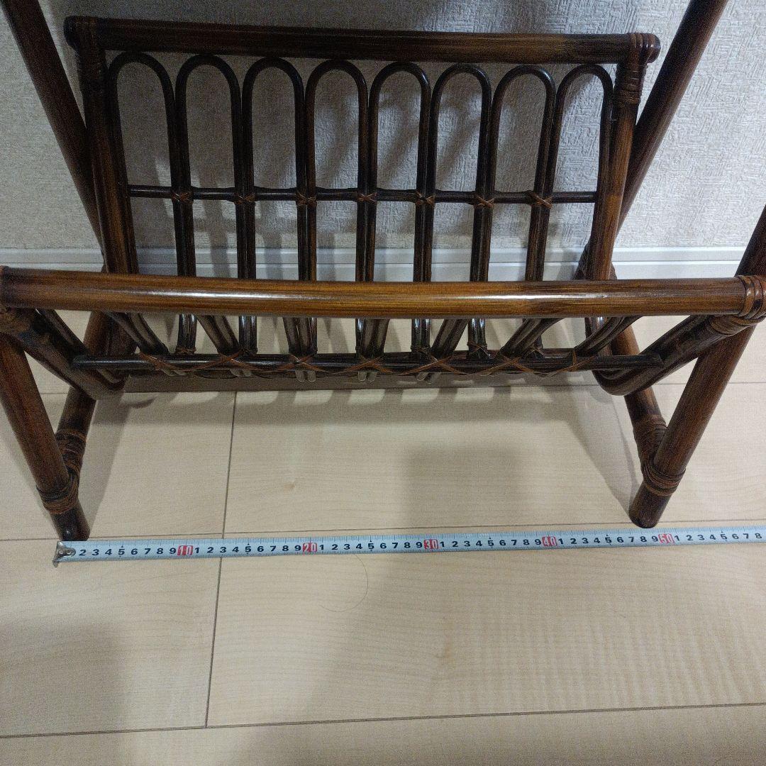 レトロ　ラタン テーブル付きマガジンラック ブラウン　ヴィンテージ