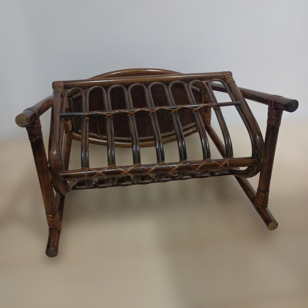 レトロ　ラタン テーブル付きマガジンラック ブラウン　ヴィンテージ