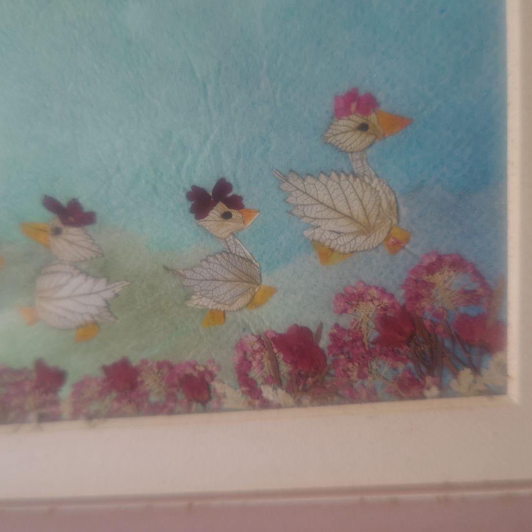 押し花アート 水辺のアヒル