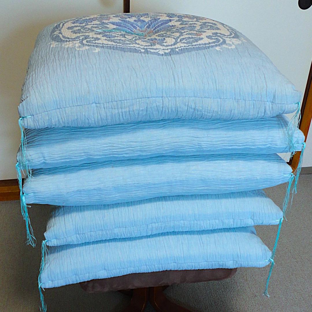 高級誂え婚礼座布団　5枚セット 　春夏用 水色 花柄