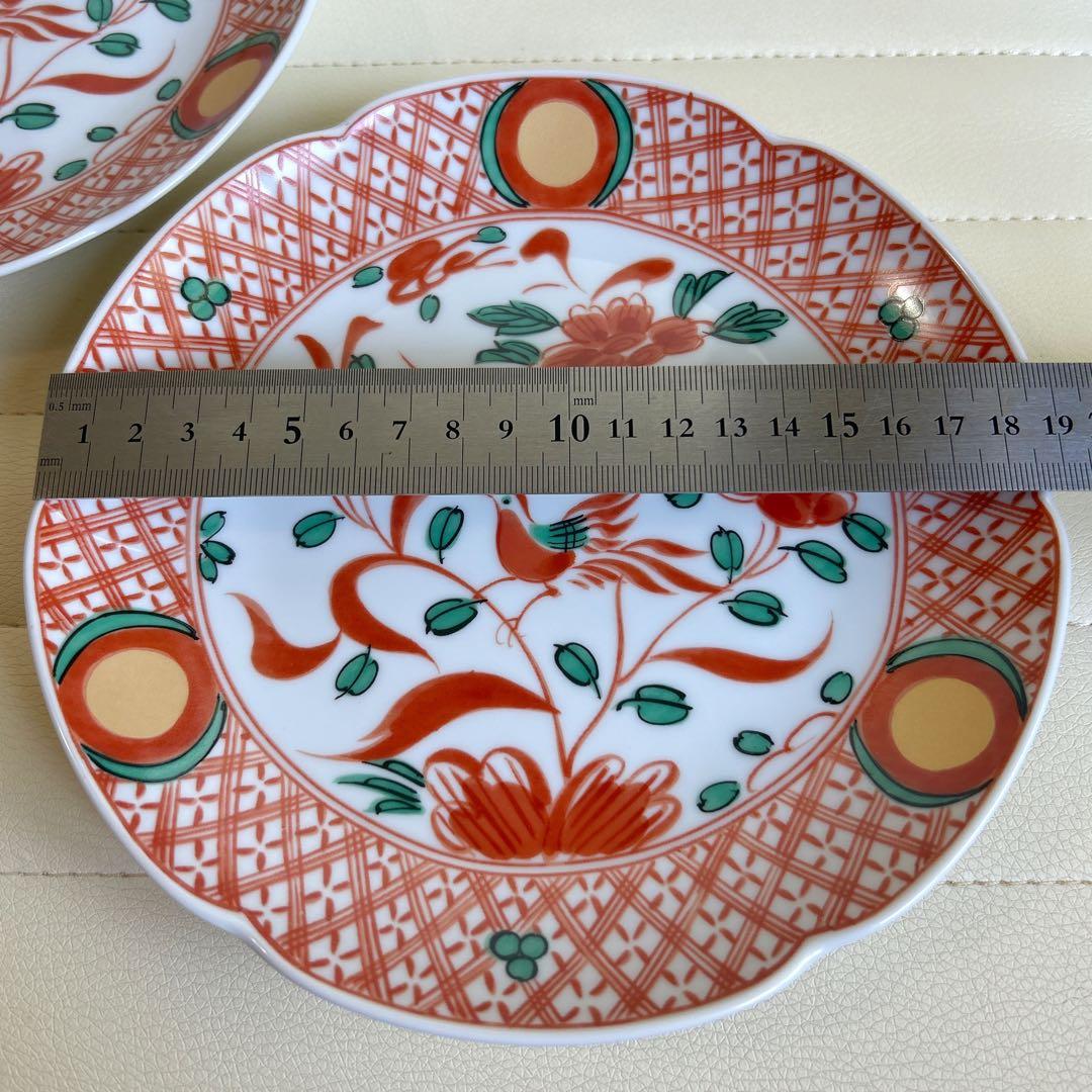 たち吉　赤絵花鳥　金彩丸紋　中皿　2枚セット　和皿　古伊万里　色絵　和食器　輪花