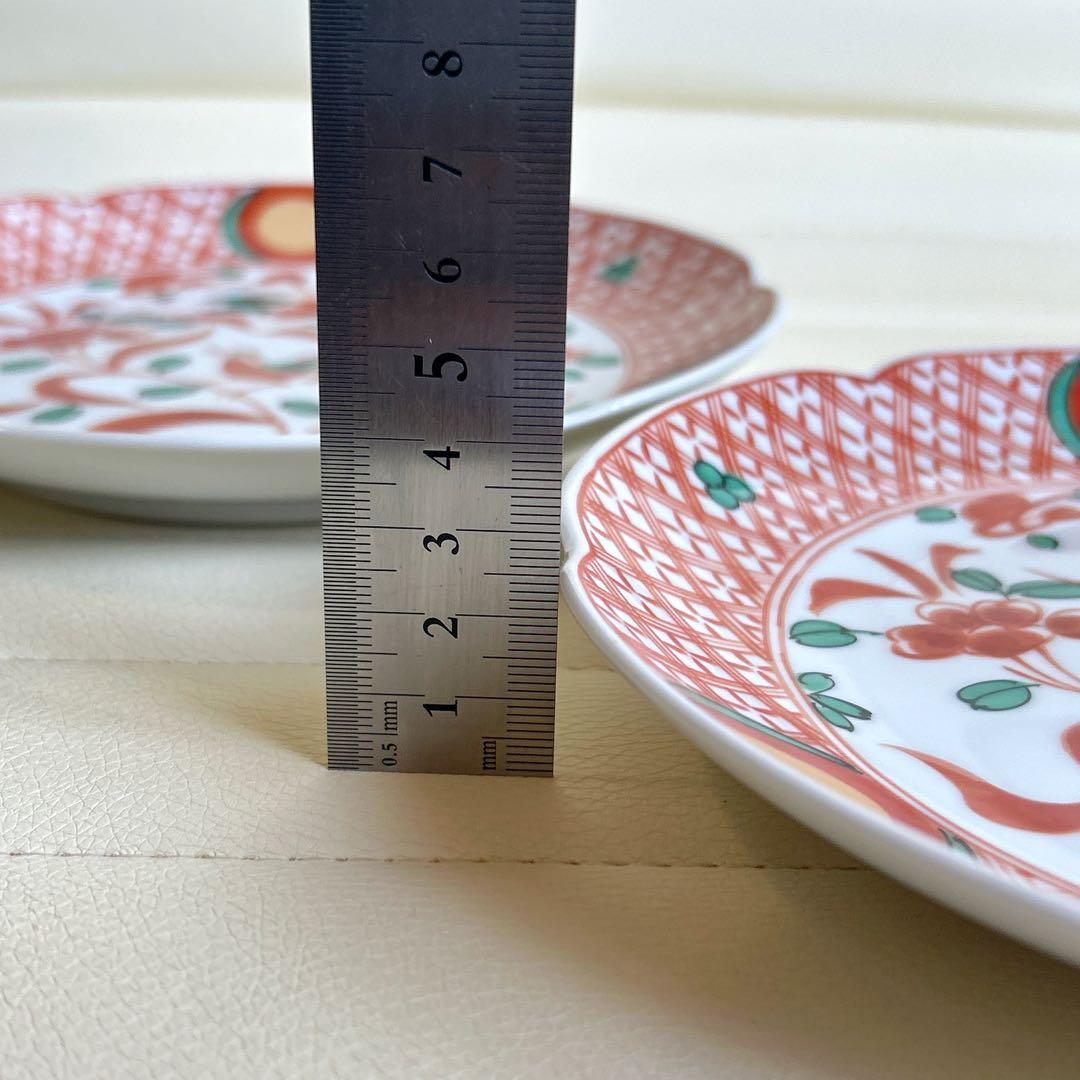 たち吉　赤絵花鳥　金彩丸紋　中皿　2枚セット　和皿　古伊万里　色絵　和食器　輪花