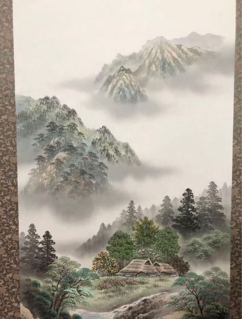 「縁起七木厄除け富貴之図」湖人　掛け軸　複製画?　美術品　アート　インテリア