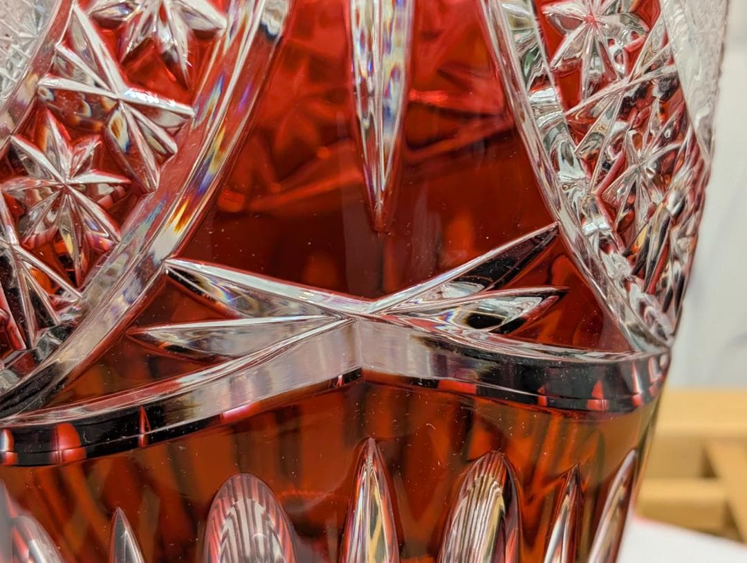 KONIG　ケニッヒ　クリスタル　切子　ガラス　花瓶　レッド　ドイツ