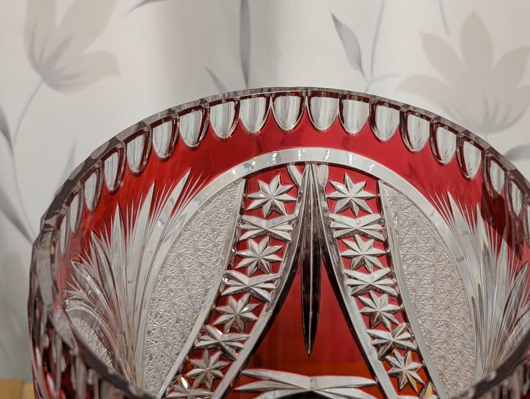 KONIG　ケニッヒ　クリスタル　切子　ガラス　花瓶　レッド　ドイツ