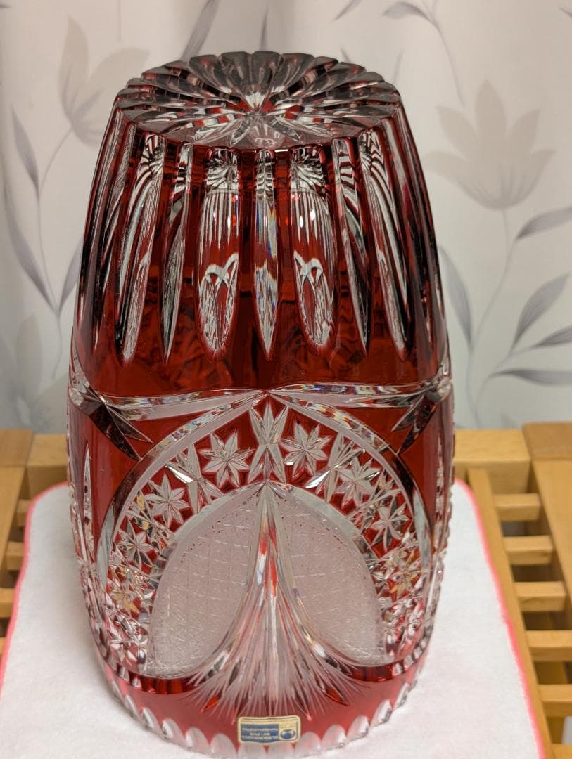 KONIG　ケニッヒ　クリスタル　切子　ガラス　花瓶　レッド　ドイツ