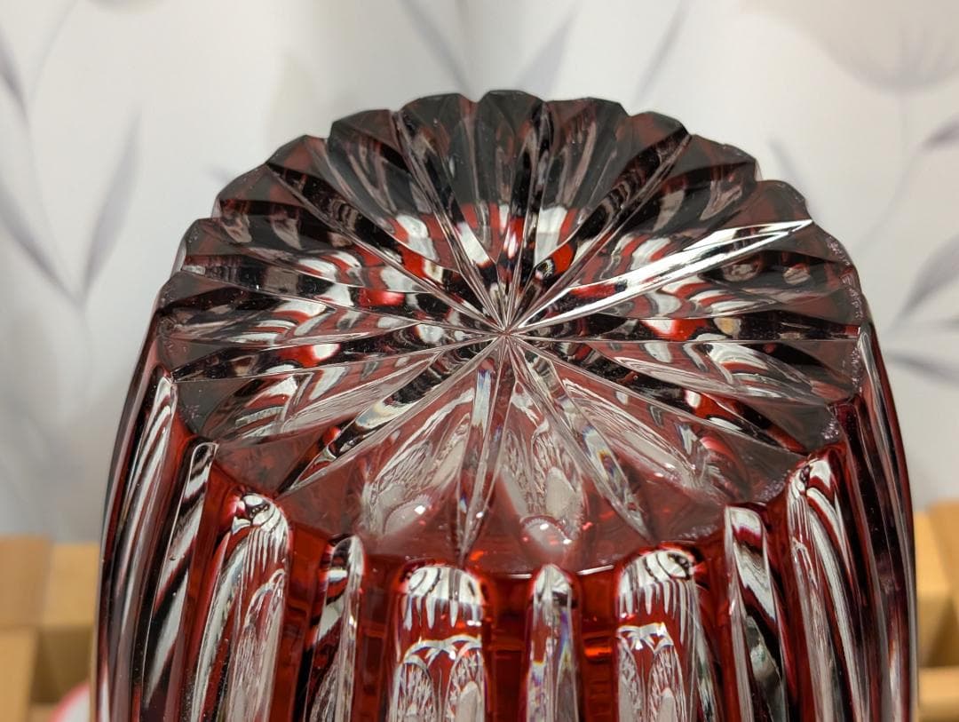 KONIG　ケニッヒ　クリスタル　切子　ガラス　花瓶　レッド　ドイツ